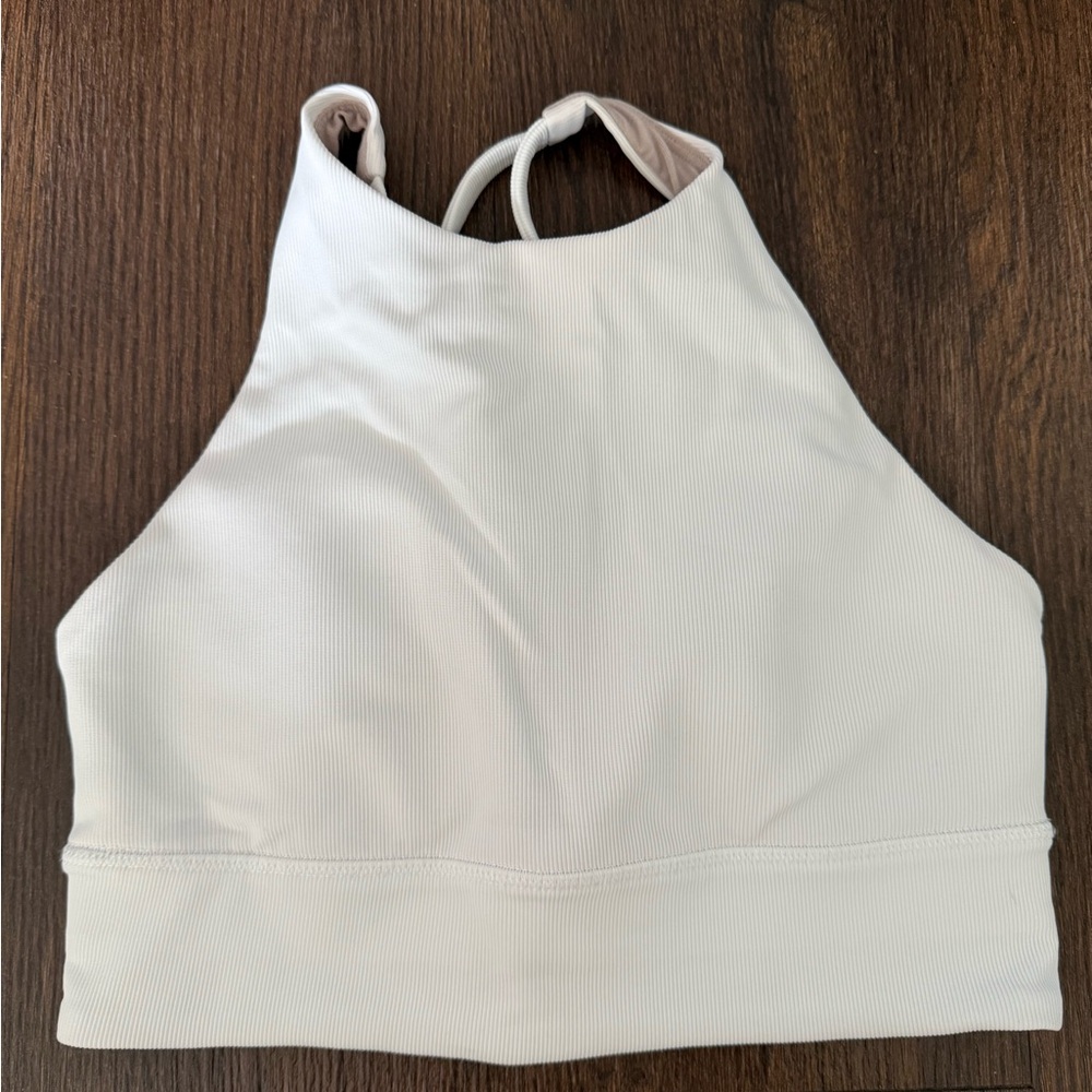 Lululemon Ribbed White High Neck Sports Bra